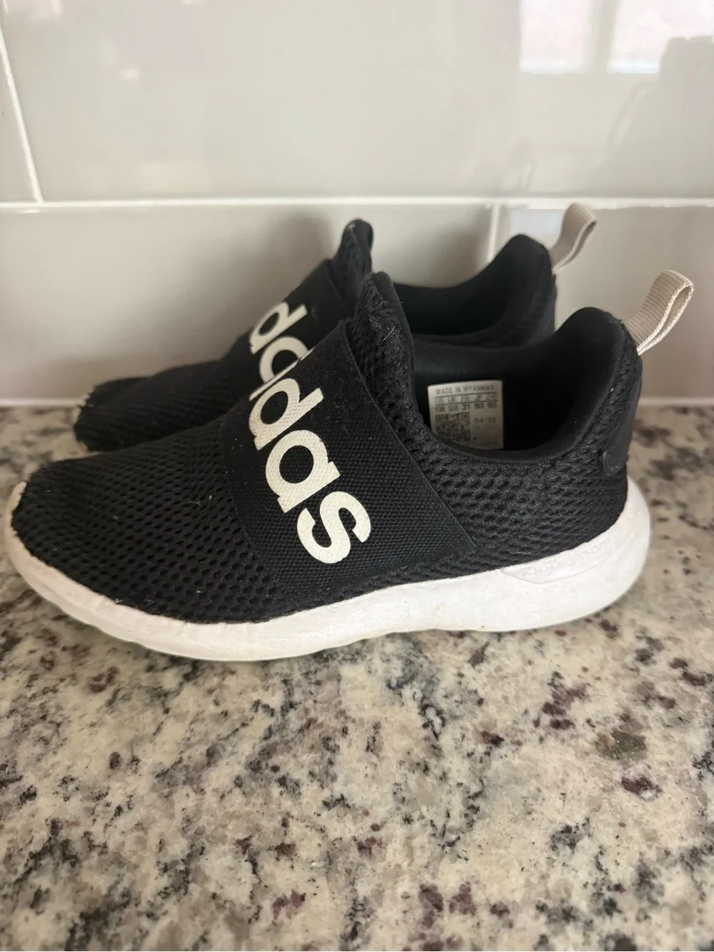 adidas Kids Black Slip-On Sneakers with White Logo